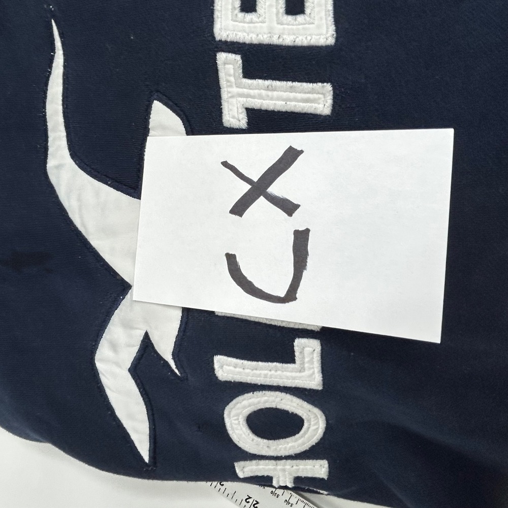 Y2K 90s Hollister Navy Blue Hoodie Sweatshirt Logo Tape Hoodie Size L - Picture 8 of 8